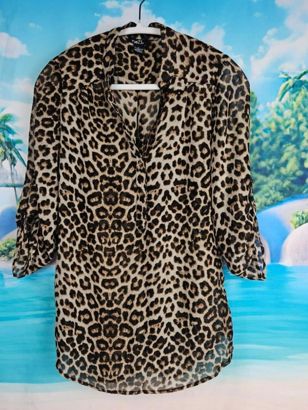 Leopard Print Shirt Blouse Womens S rue21 Button Down Collar Casual Office Work